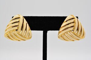 TAT Vintage Earrings Off White Enamel Gold Tone Chunky NOS 1980s Signed BinAR
